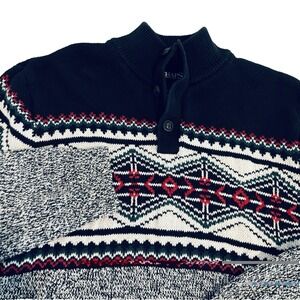 Chaps by Ralph Lauren‎ Fair Isle Cotton Pullover Sweater Mens M Black Grey Red